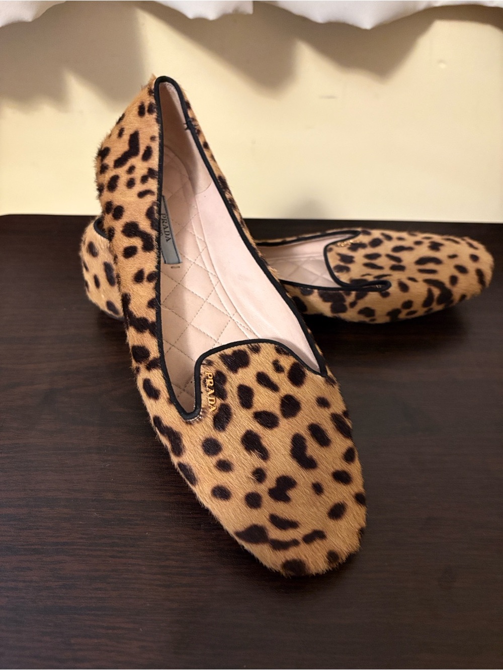 Prada calf-skin loafers in a bold leopard print- Tan and Black 8.5 ~ Authentic - Picture 4 of 16